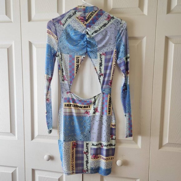 Divided By H&M Patchwork Long Sleeve Bodycon Dress S, Back Cutout - Picture 6 of 9